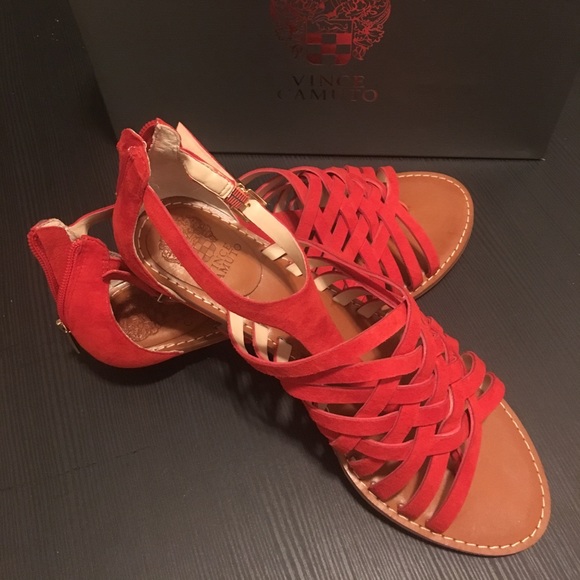 Vince Camuto Womens Suede Strappy Sandals Red Sz 9 - Picture 1 of 8